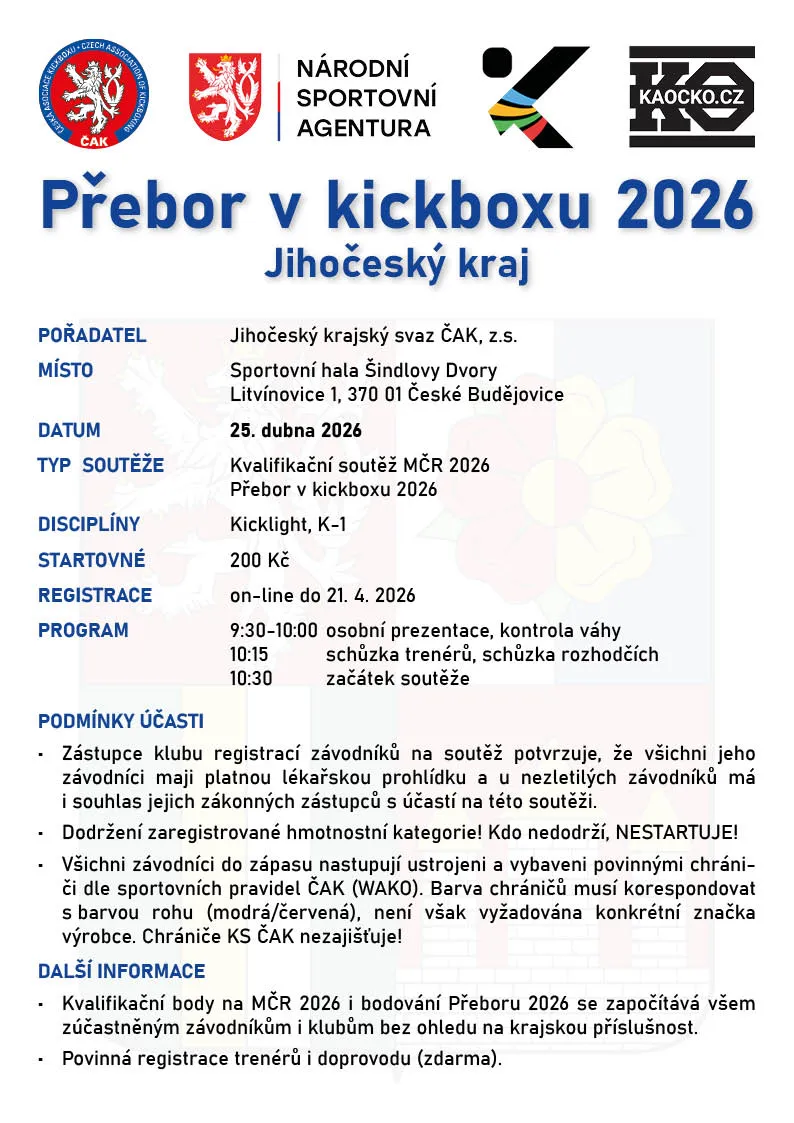 Přebor v kickboxu 2026 – 6. kolo (KL, K-1) – Jihočeský KS