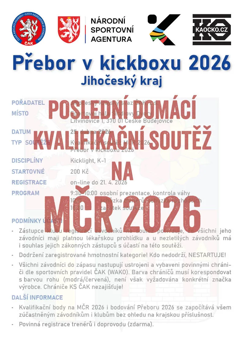 Přebor v kickboxu 2026 – 6. kolo (KL, K-1) – Jihočeský KS
