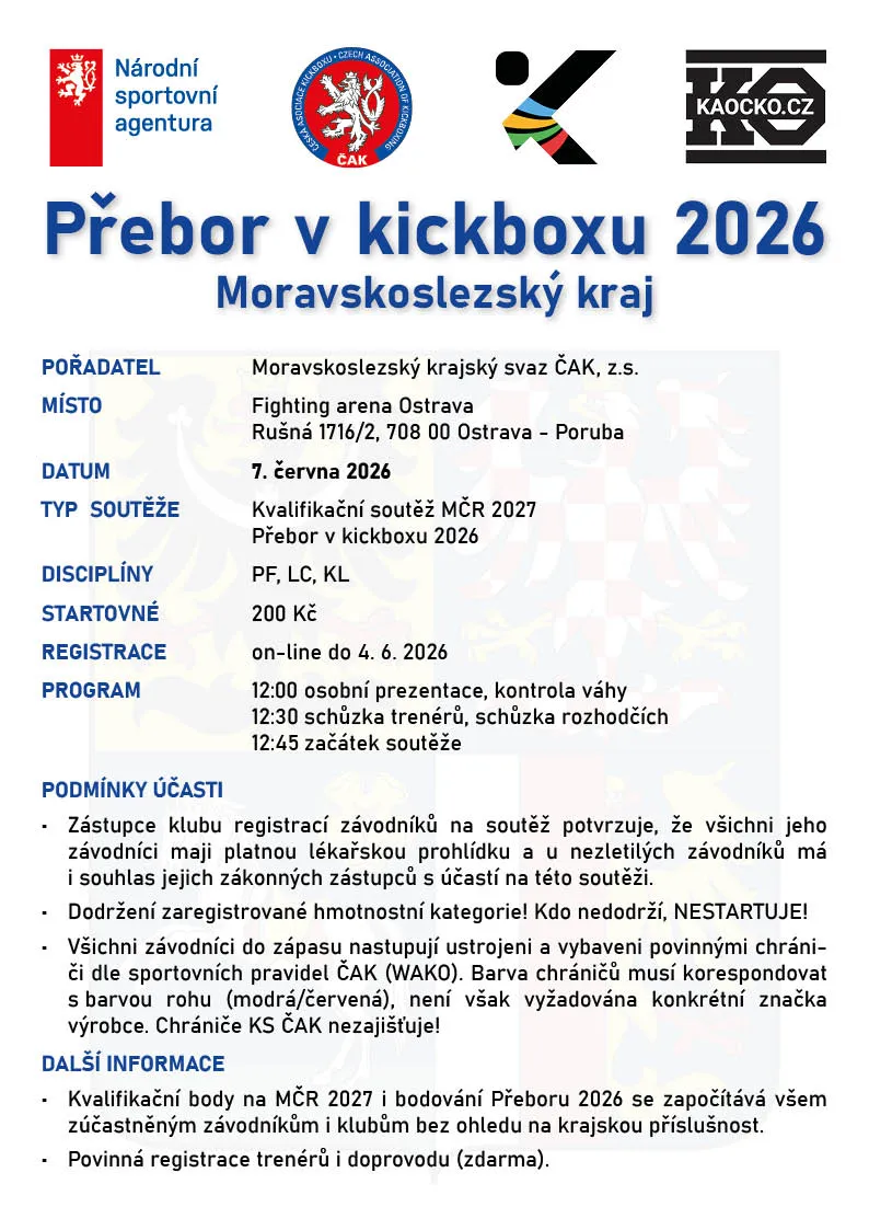 Přebor v kickboxu 2026 – 8. kolo (PF, LC, KL) – Moravskoslezský KS