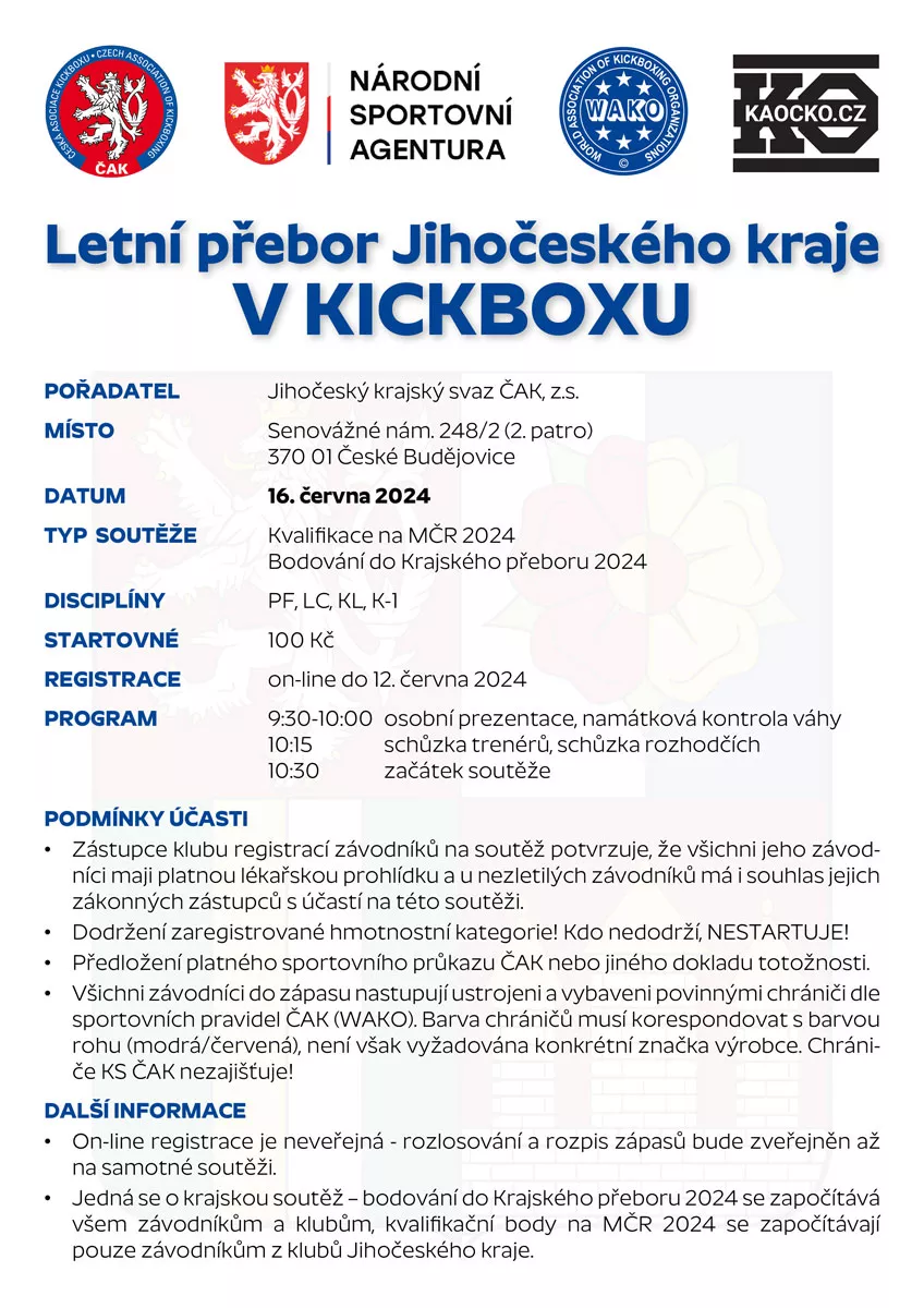 Letní přebor Jihočeského kraje v kickboxu